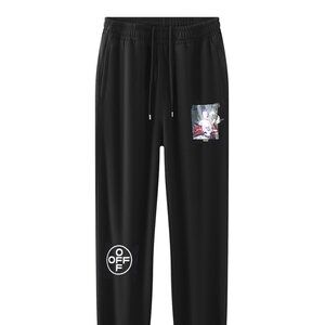 Off-White Black Casual Track Pants with Logo and Graphic Print Pants